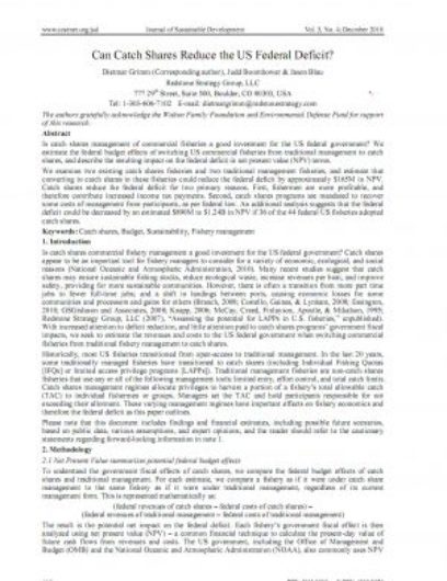 Can Catch Shares Reduce the US Federal Deficit?